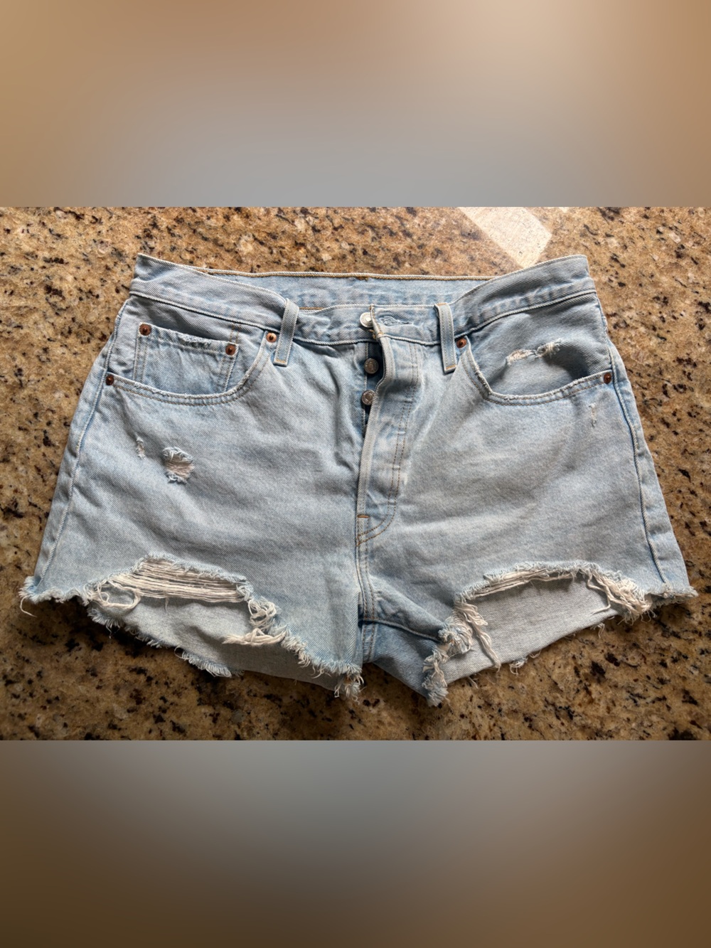 Levi's Light Blue Distressed Denim Shorts